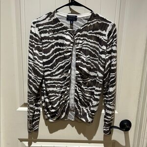 Lands' End Brown and White Zebra Print Top